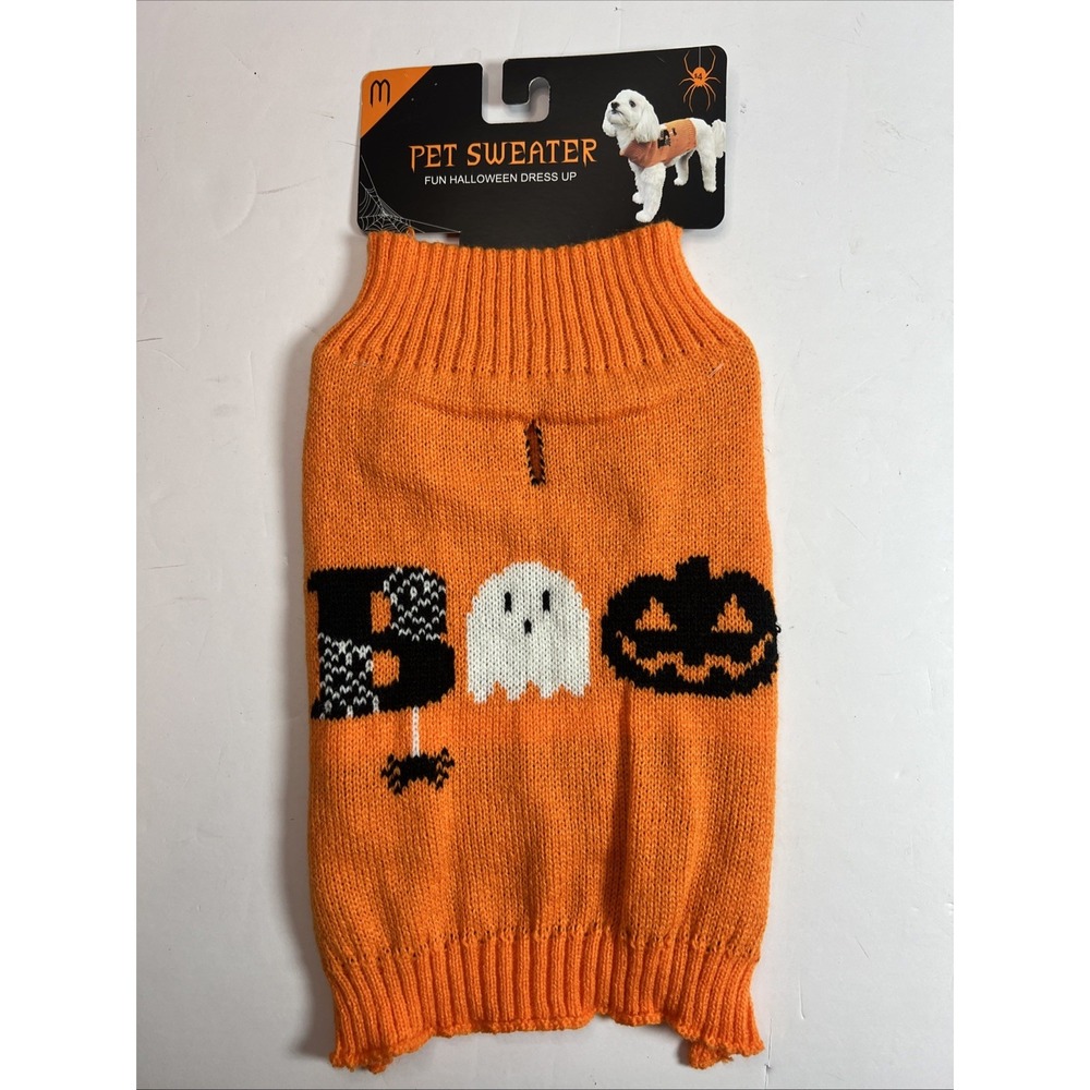 BOO Dog Pet Sweater NWT Orange Costume Puppy Cat Ghost Pumpkin-Med